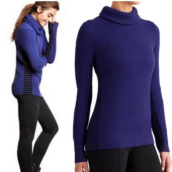 Athleta Sweaters - Athleta Sweater Sz S Blue Marina Chianti Merino Wool Turtleneck Textured
